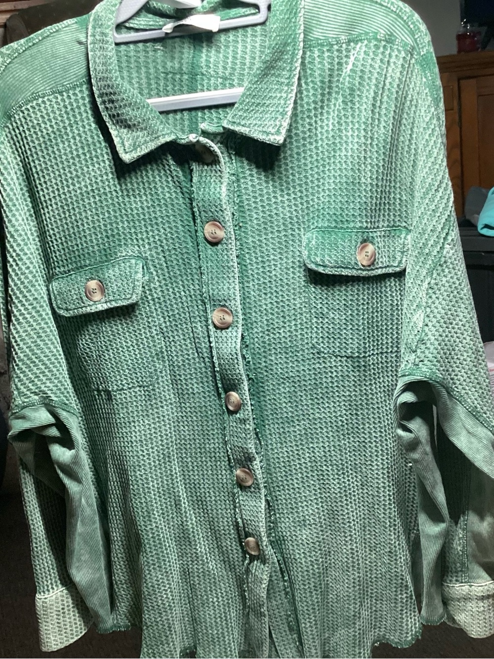 Zenana Outfitters Mint Green Button-Down Waffle Knit Shirt